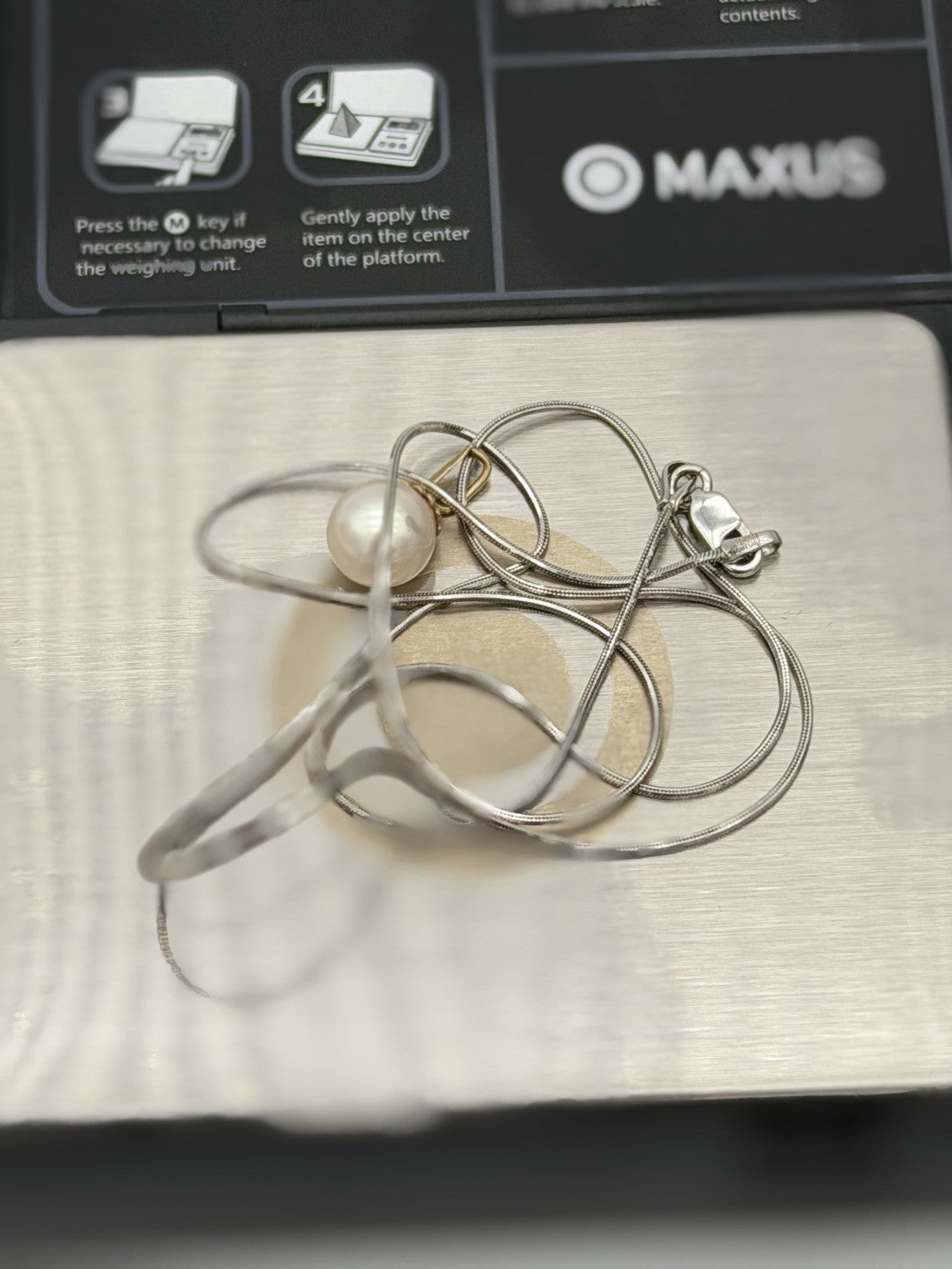 14k White Gold Snake Chain & 18K Gold Pearl Accent Pendant Necklace 3.5g