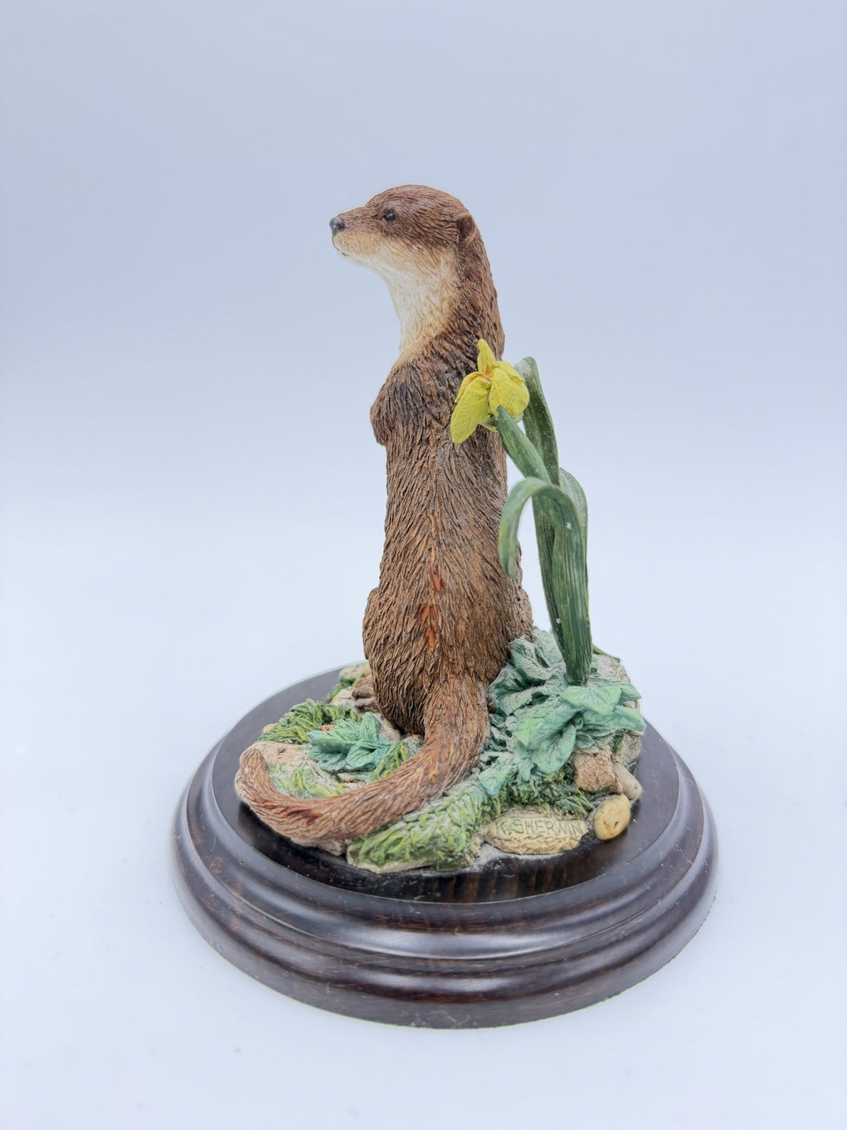 Royal Doulton Otter Figurine on Wooden Stand 1991 Signed K Sherwin England