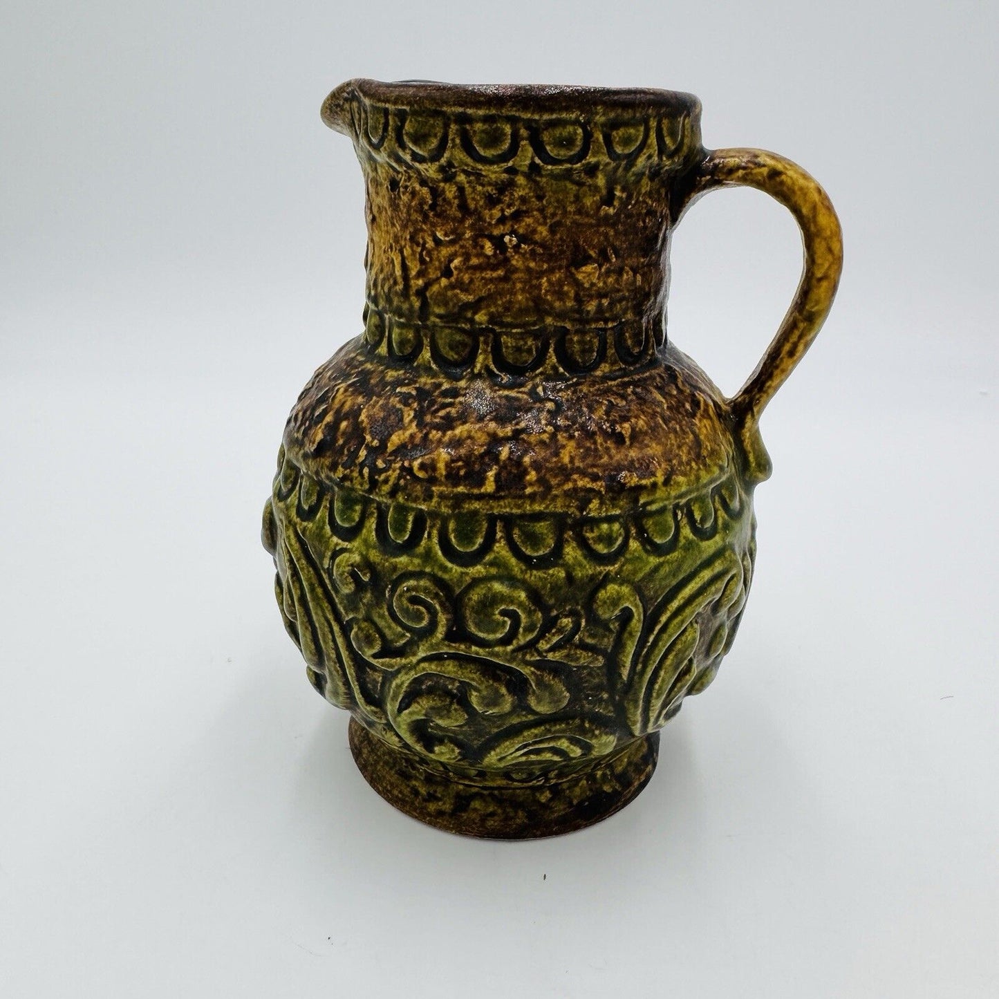 MCM Jasba pottery # 167715 art pitcher jug vase West Germany 6” Embossed