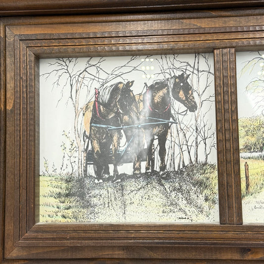 Nancy Bicknell 1984 Ink Watercolor Signed Print 3-1 Country Across Wooden Frame
