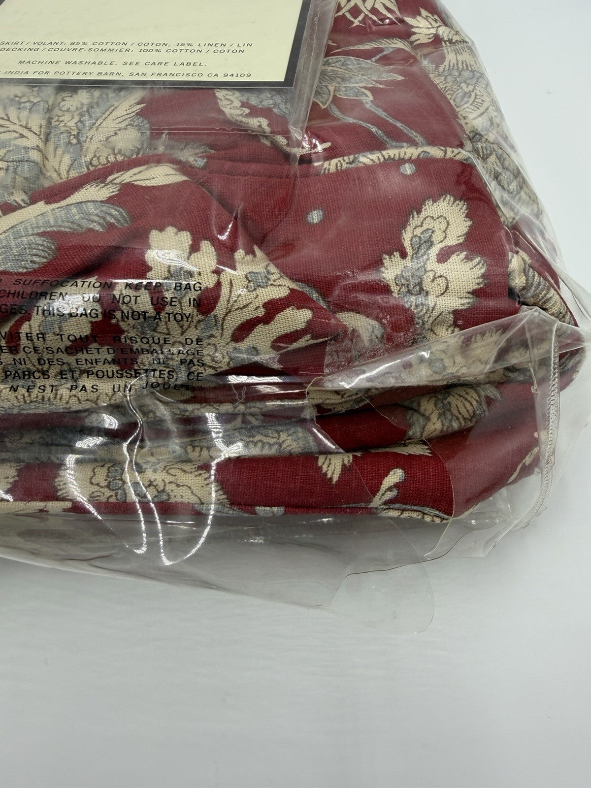 Pottery Barn Margaret bed skirt juponnage Cotton Linen Floral Beige Red Queen