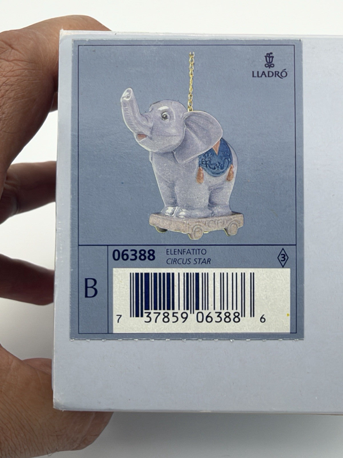 Lladro Spain Porcelain Circus Star Purple Elephant #6388 Christmas Ornament Box