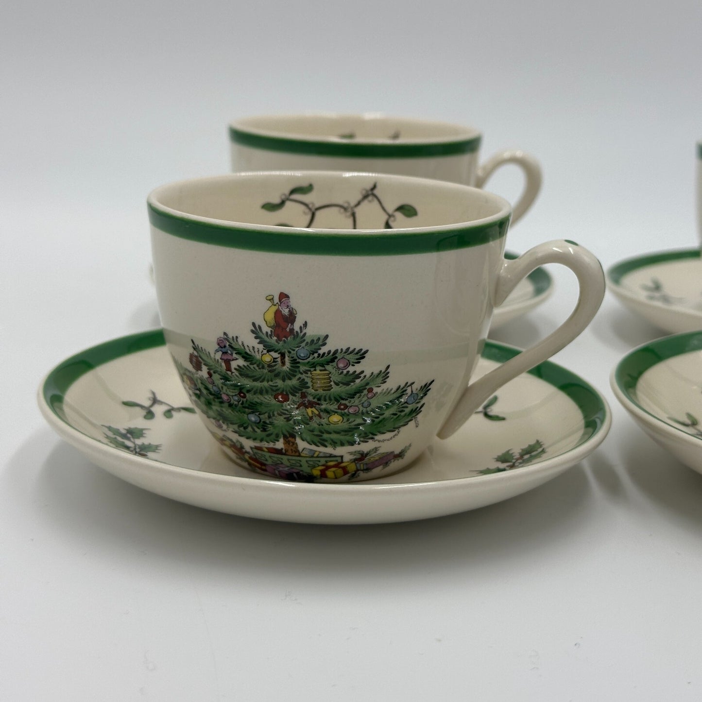 Spode Christmas Tree Cup And Saucer Set 1980s England Mint Vintage