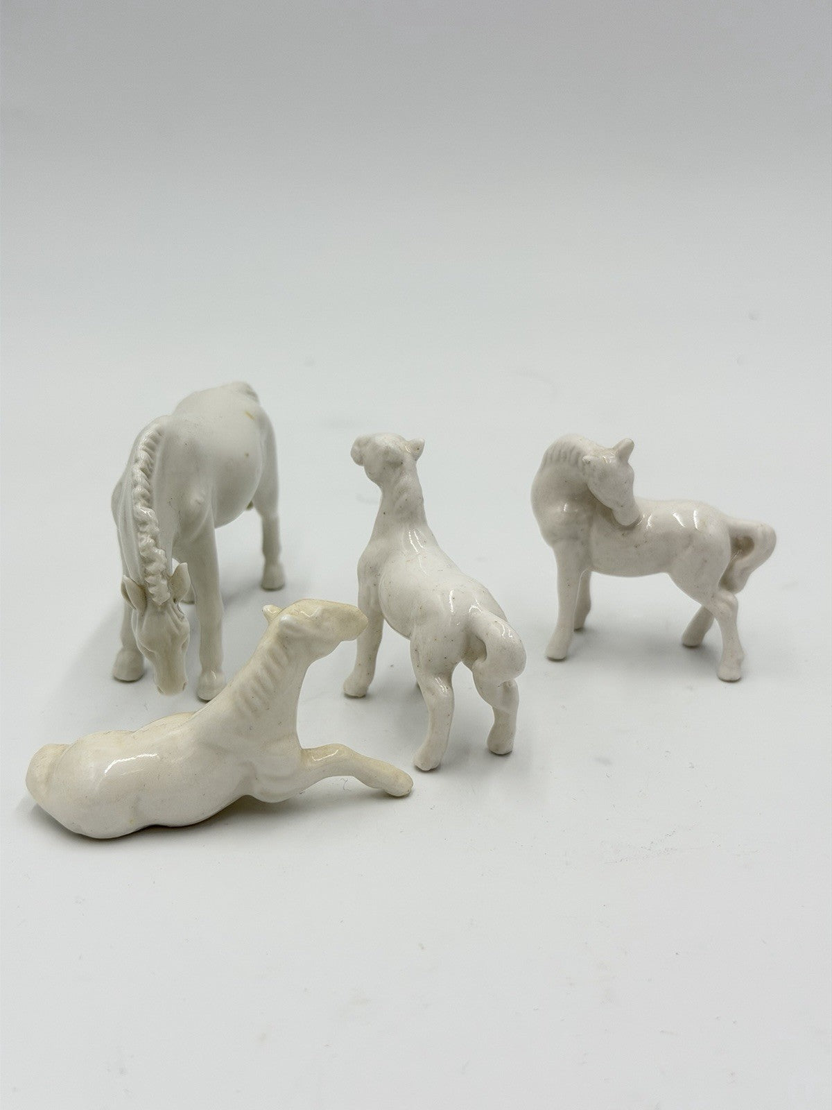 Vintage Bone China Japan Miniature White Horses 2” Porcelain Figurines Set 4 PCs