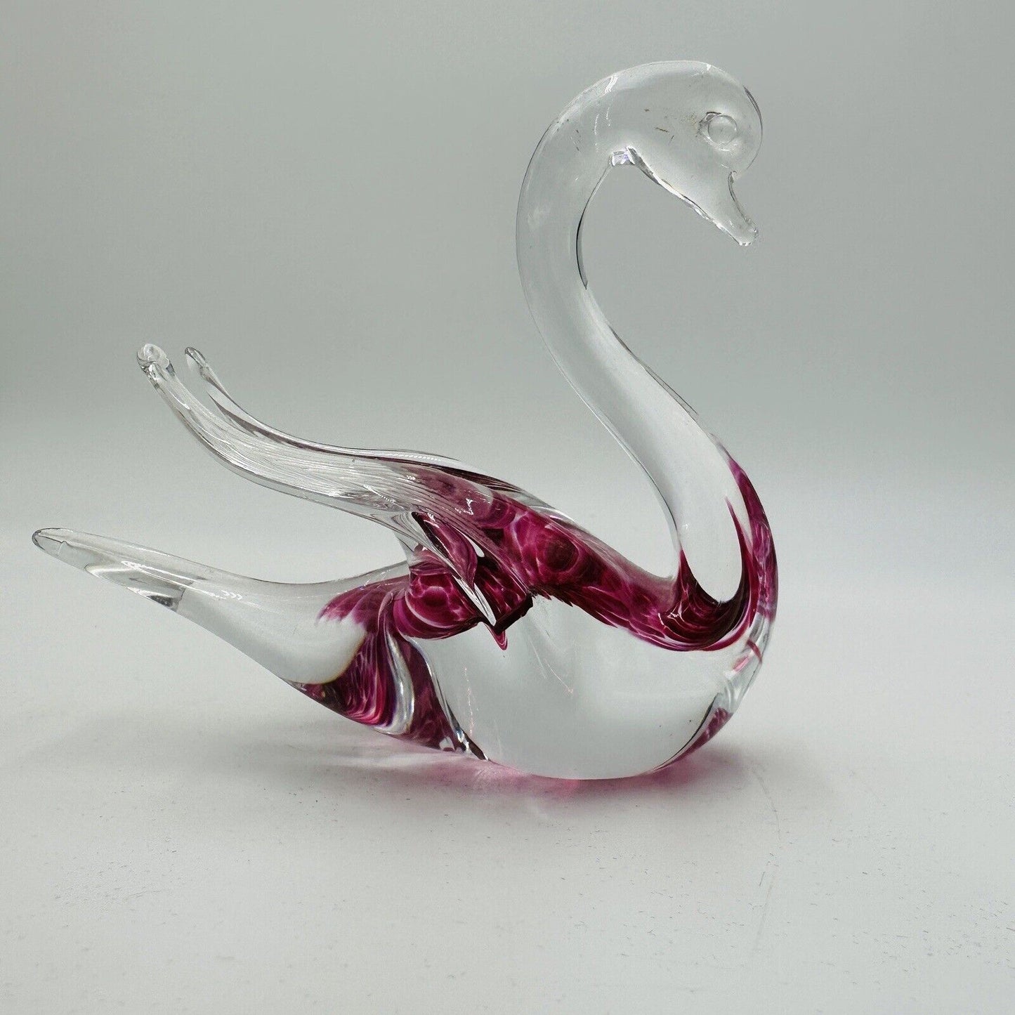 Swedish Granna Swan Glass Art Figurine Pink 5in Hand Blown Hand Made Vintage