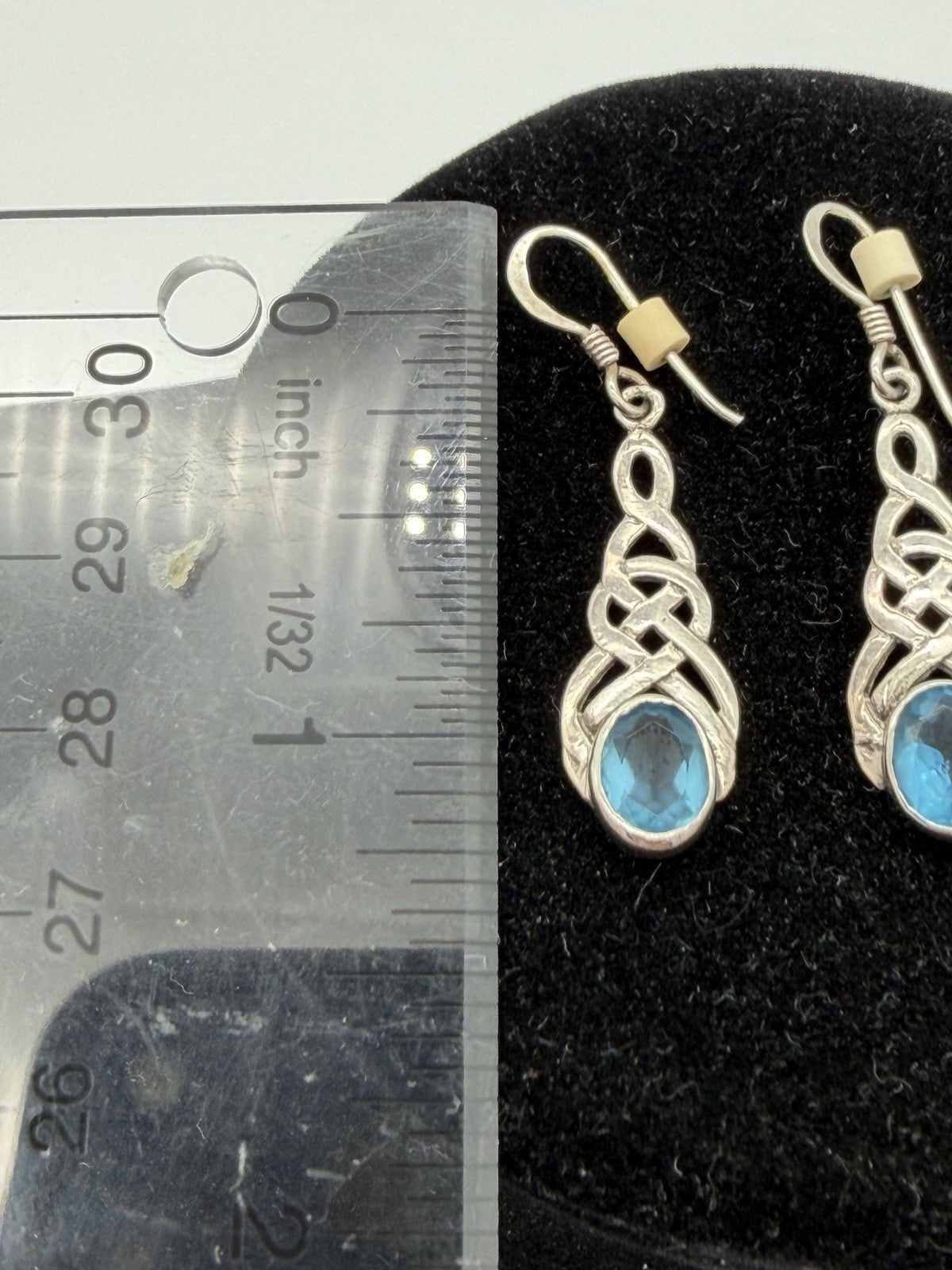 Vintage Sterling Silver & Blue Topaz Scottish Celtic Drop Dangle Earrings