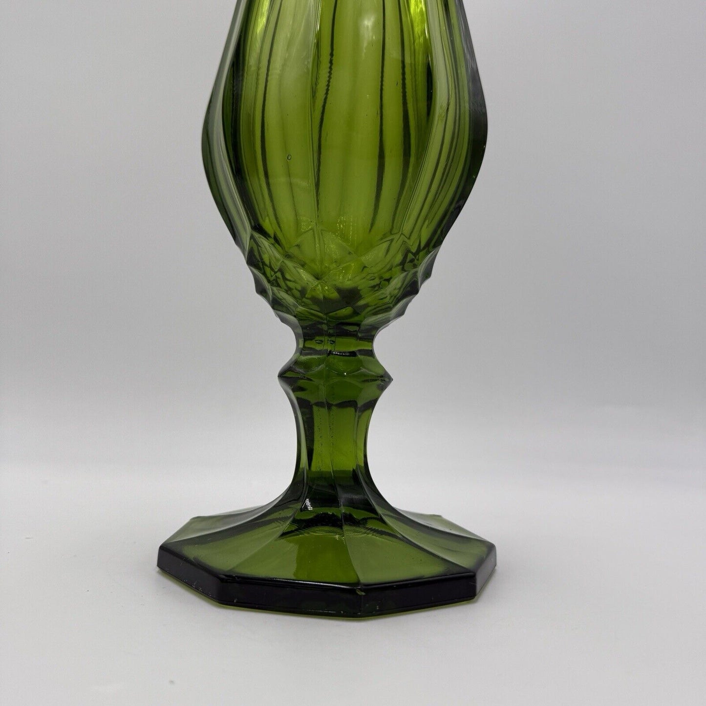 L.E. Smith Vase Swung Green Art Glass 25.5in Very Tall Rare Large MCM Vintage