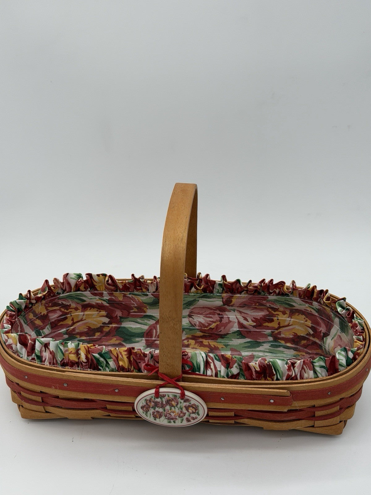 Longaberger 1995 May Series Red Tulip Basket Liner /Protector /Tie-On Oval VTG