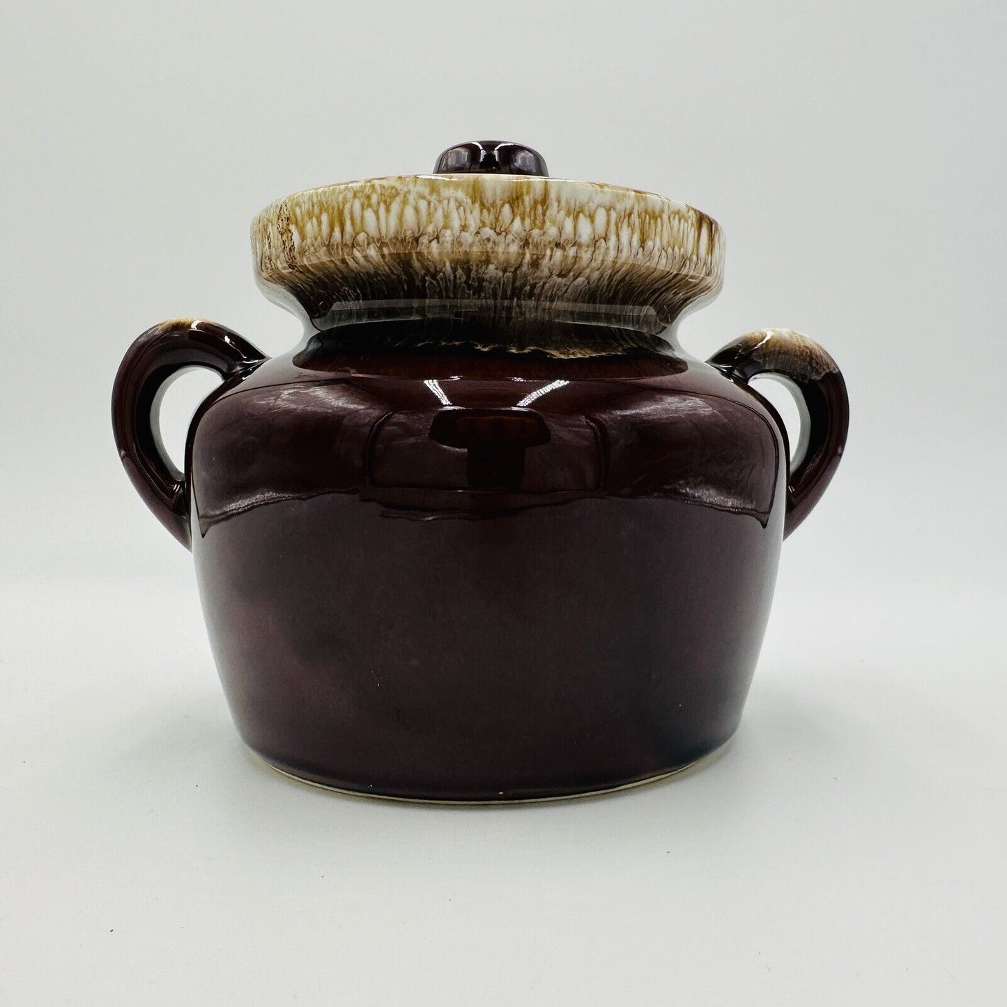 McCoy Pottery Bean Pot Brown Drip Glaze Lidded Handled #341 Vintage USA