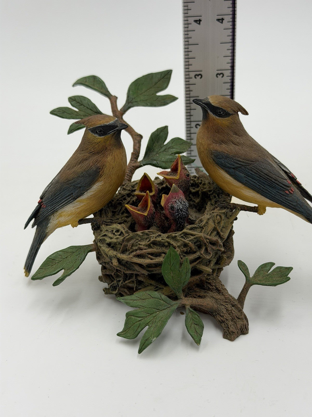 The Danbury Mint Cedar Waxwings Birds on Nest Figurine by Bob Guge Painted Vtg