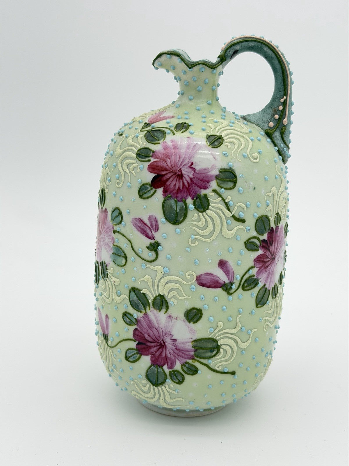 Antique Nippon Japanese Porcelain MEIJI-ERA Moriage beaded Floral 7.5” Vase