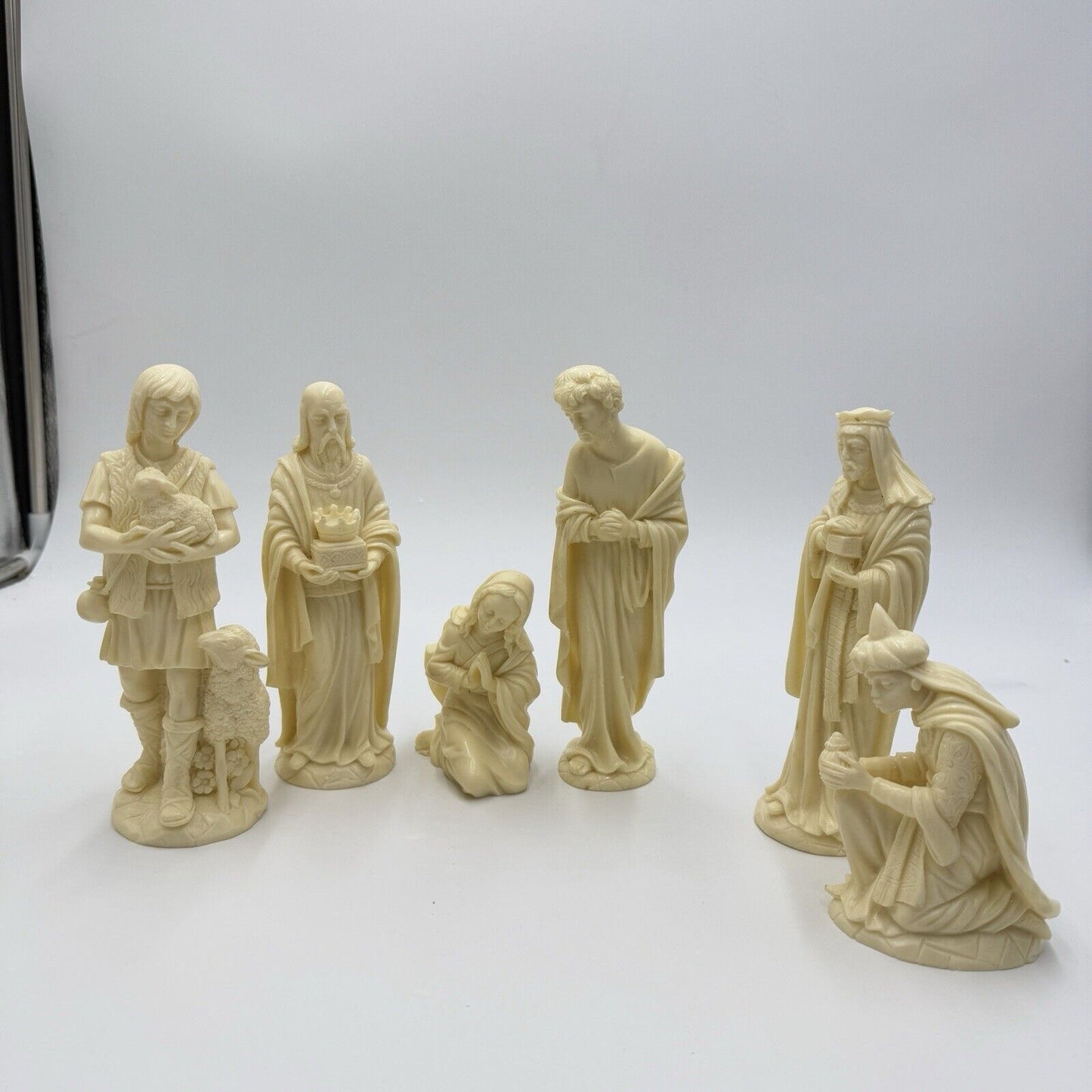 Vintage Bianchi Italy Alabaster Carved Nativity Set Figurines Jesus Missing 7”