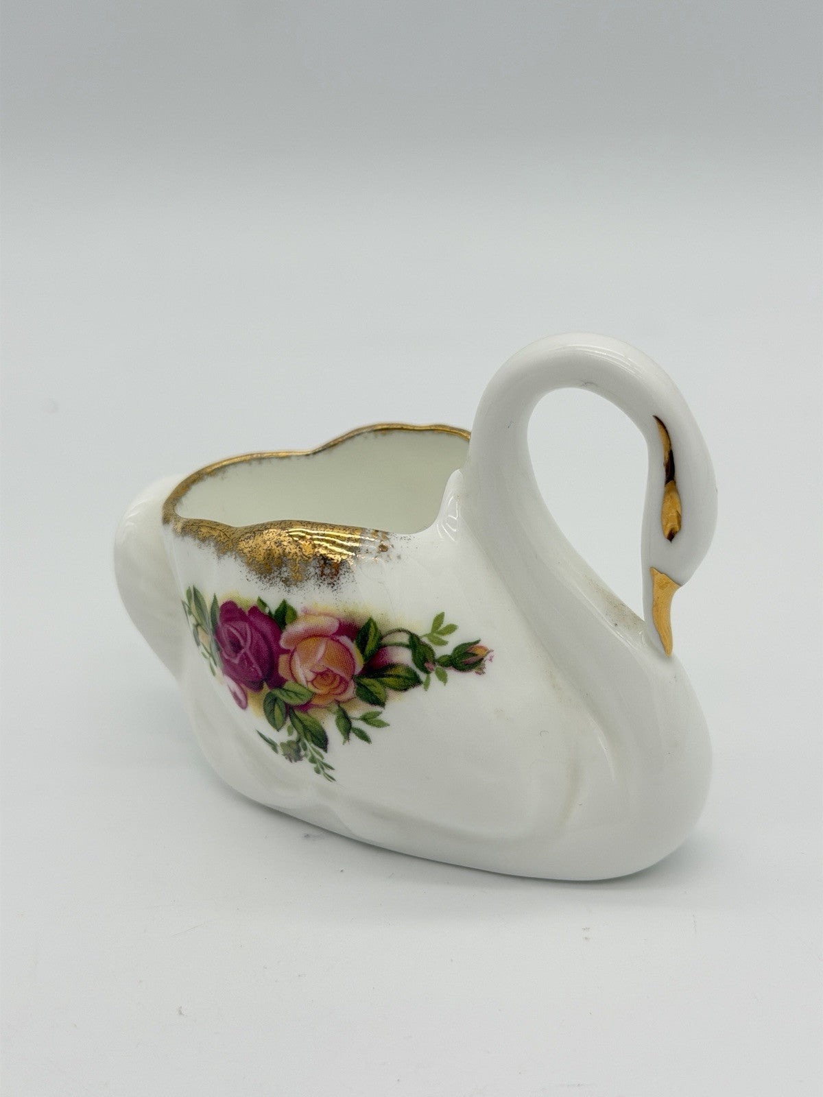 Royal Albert Old Country Roses Porcelain English  Swan Trinket Dish Figurine 2.5