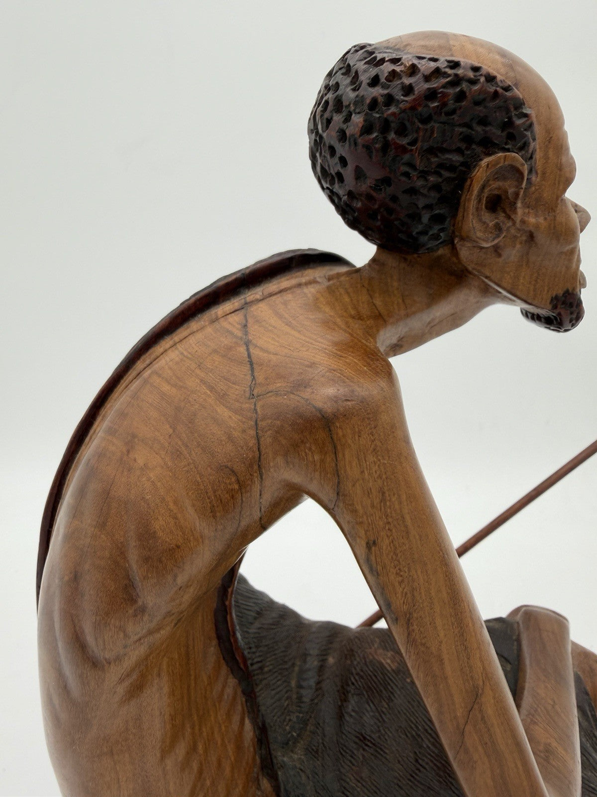 Vintage Folk Art Hand Carved Wood African Tribal Hunter Sculpture 13”H