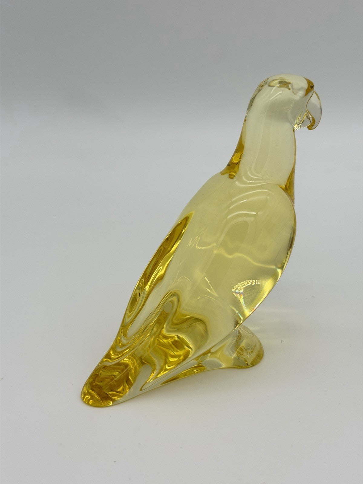 Baccarat France Crystal Art Glass Yellow Citrine Parrot Parakeet Figurine 4”x5”