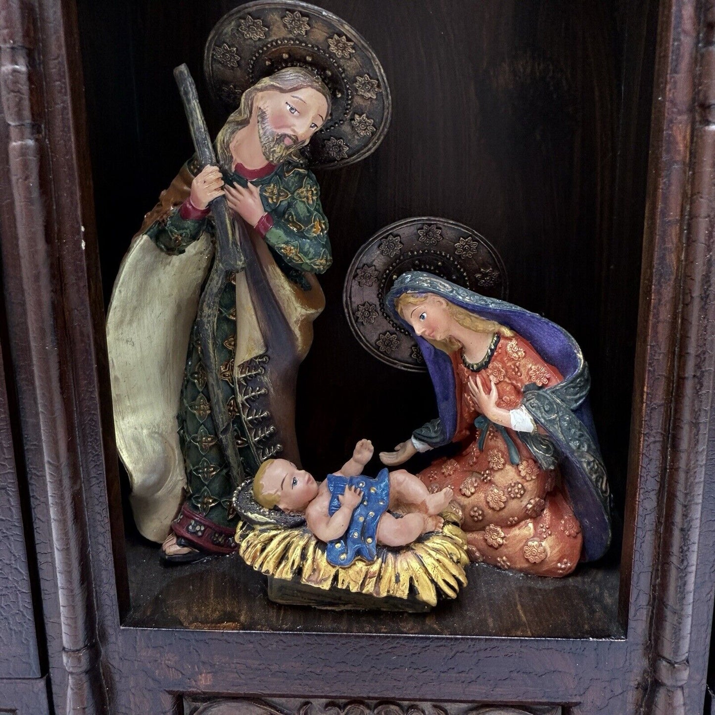 Vintage Joseph's Studio by Roman Nativity Scene Triptych Holy Family Wood Resin