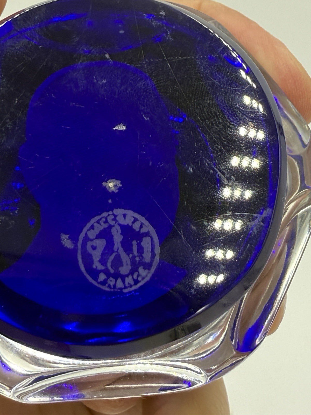 Baccarat Blue French Crystal Paperweight President Herbert Hoover Cameo