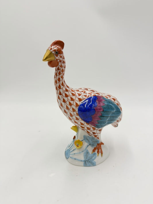 HEREND Hungary Porcelain Guinea Hen Bird Fowl Fishnet Hand Painted 6" Figurine
