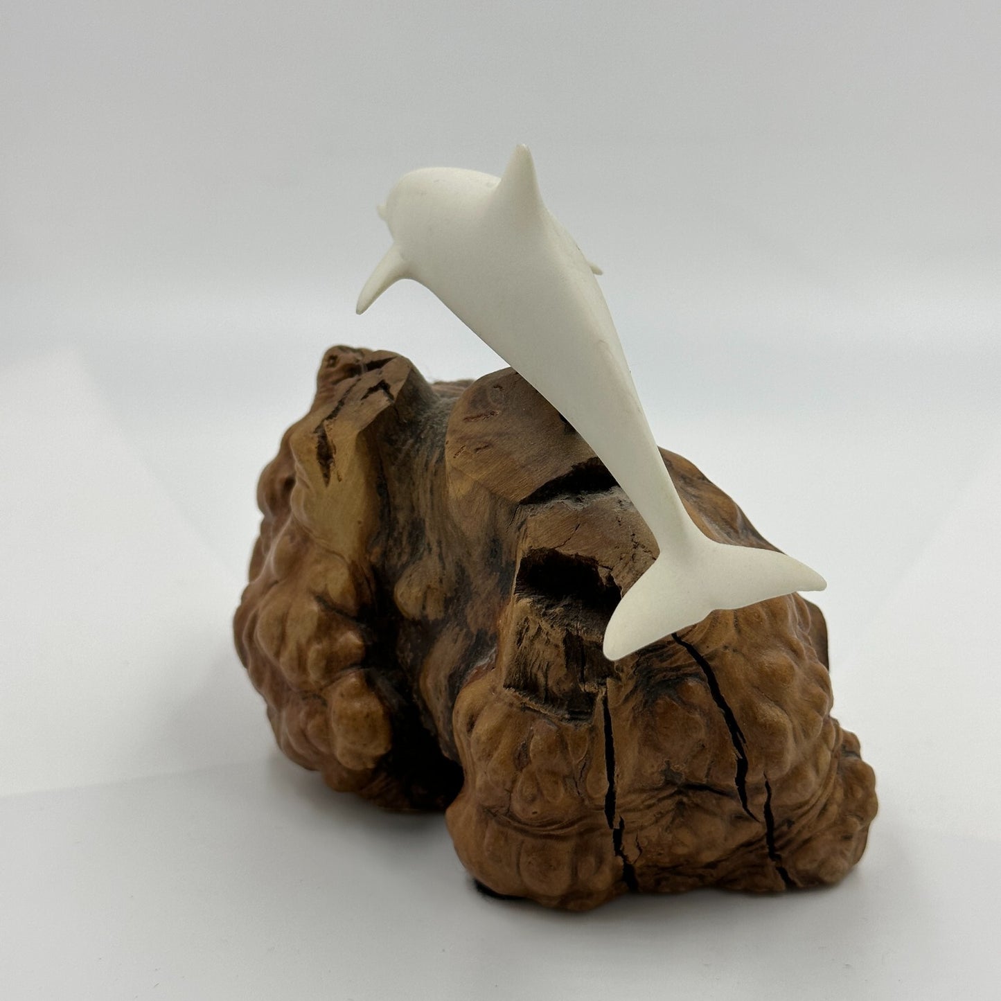 John Perry Dolphin Figure Pellucita Manzanita Wood Marked Ocean Sculpture Statue