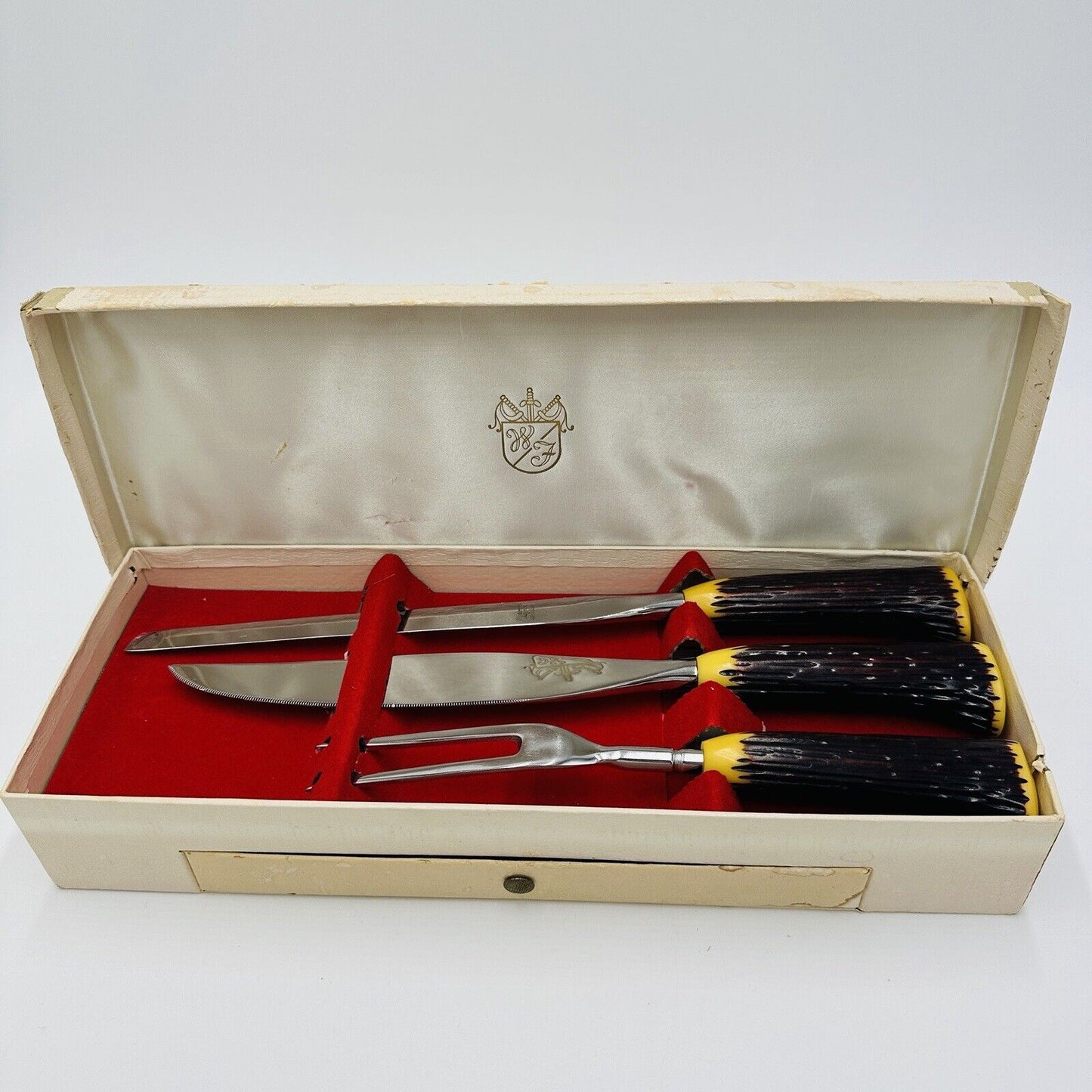 Washington Forge Cutlery Carving Set Stainless Steel Bakelite Staghorn  Vintage