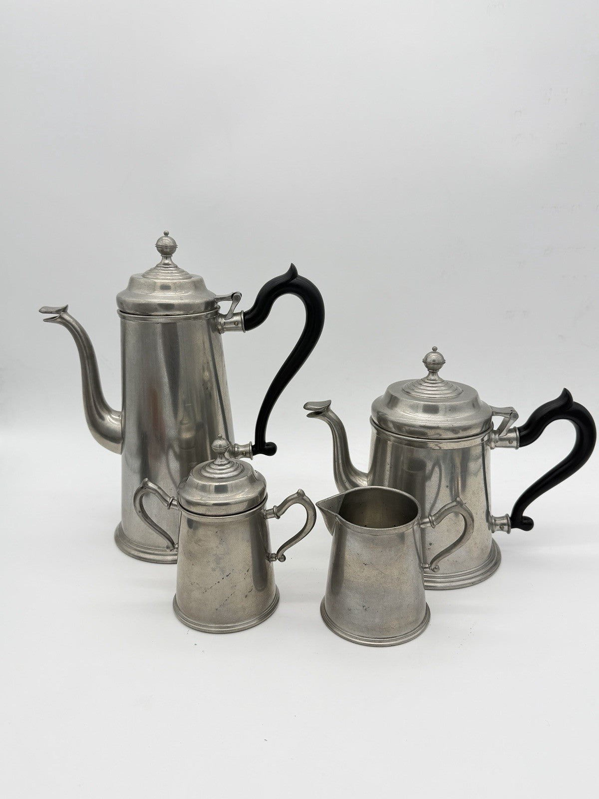 ROYAL HOLLAND Pewter Colonial Black Handle Coffee & Tea Set 4 PCs Daalderop Vtg