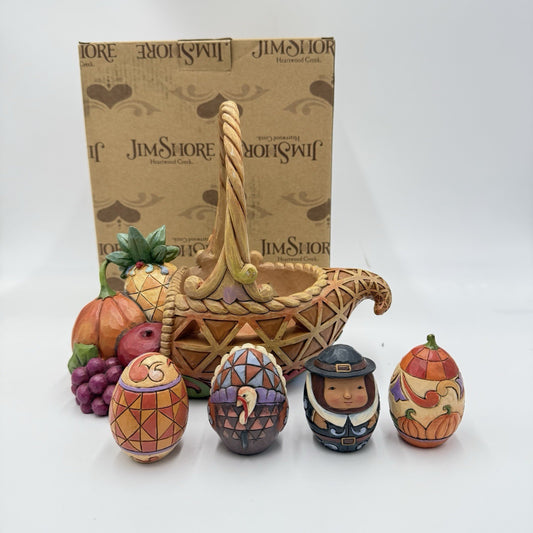 Jim Shore BOUNTY OF BLESSINGS Cornucopia Basket Set 5 PCs Autumn Figurine Boxed