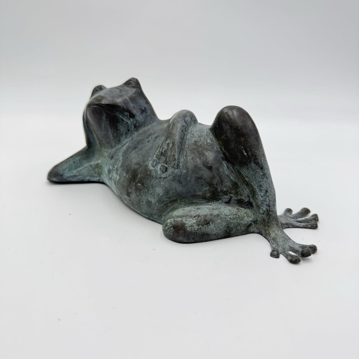 Vintage Bronze Hollow Casting RESTING Frog Sculpture 4”Hx8.5”L