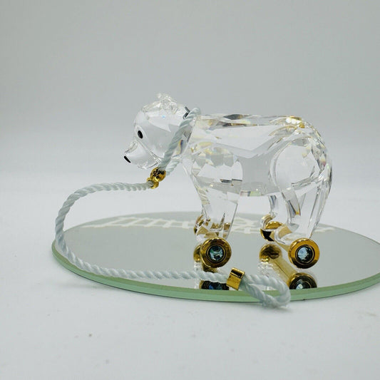 Swarovski Crystal Austria bear On Wheels Figurine Gold Pull Rope