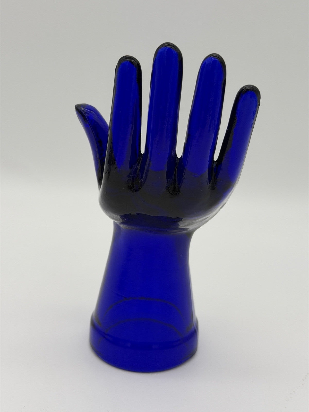 Cobalt Blue Art Glass Ring Holder Jewelry Display Hand 7.5”vintage MCM