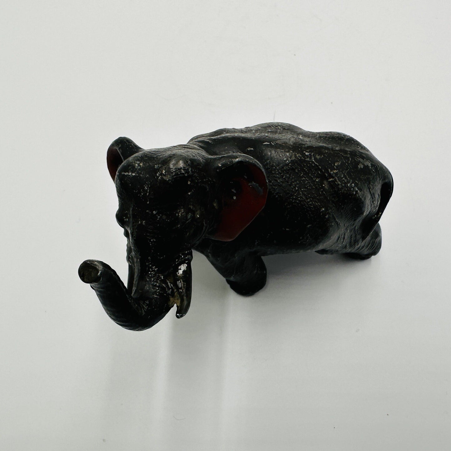 Elephant Figurine Trunk Up Realistic Japan Metal Red Ears Vintage Metal