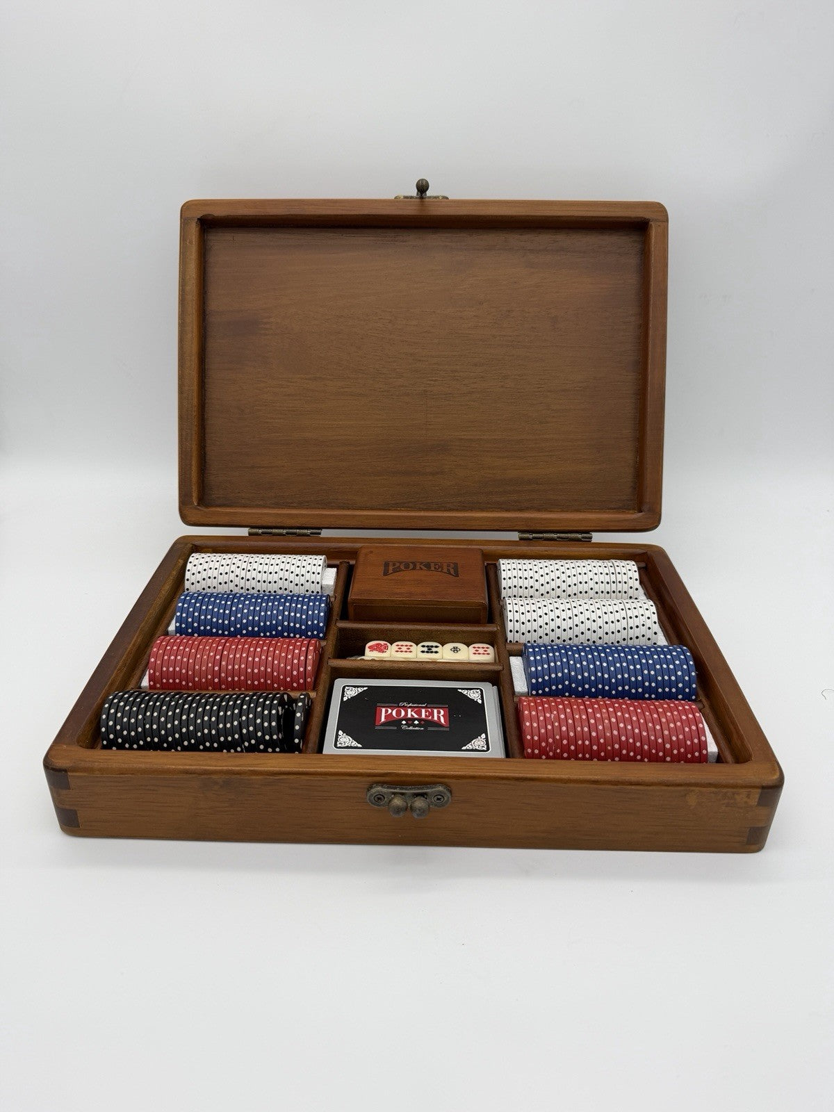 M.LOUIS ACC PROFESSIONAL POKER CHIP SET  WOOD CASE 200 chips Vintage Rare