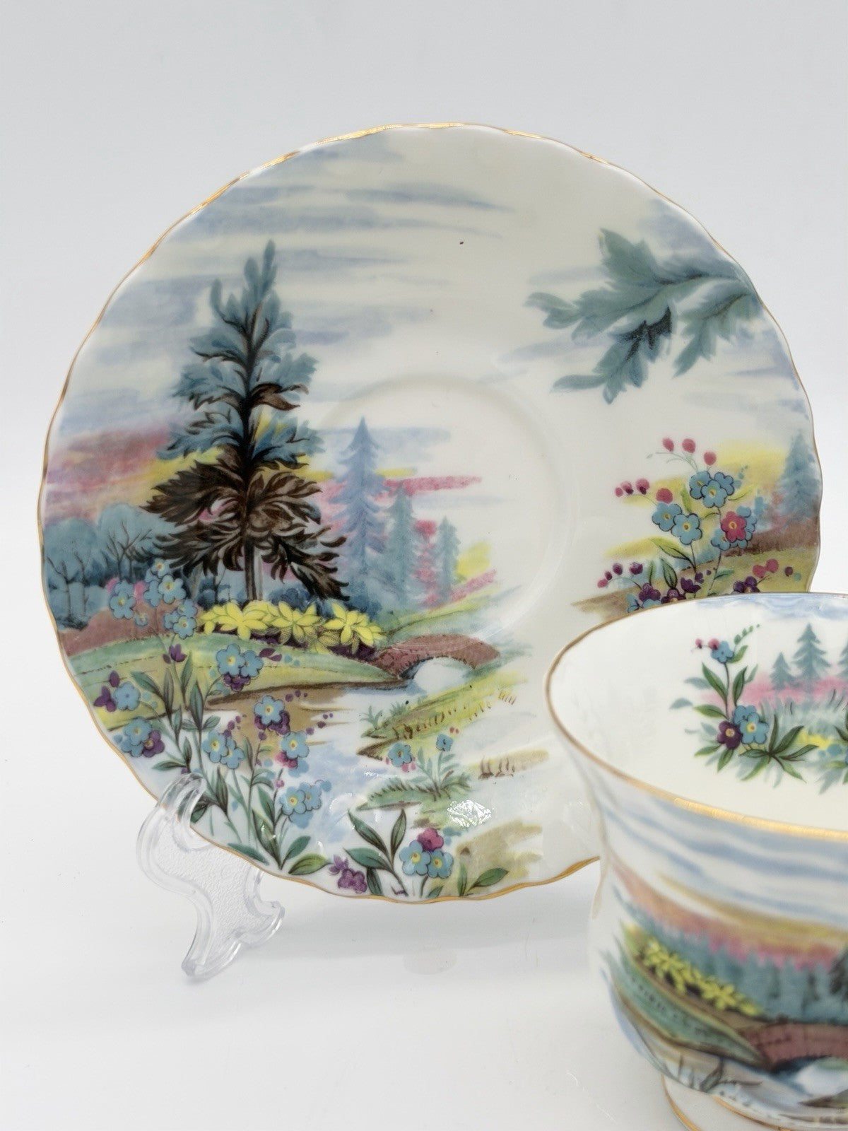 Royal Albert England Porcelain Country Scenes Dovedale Tea Cup & Saucer Set Rare