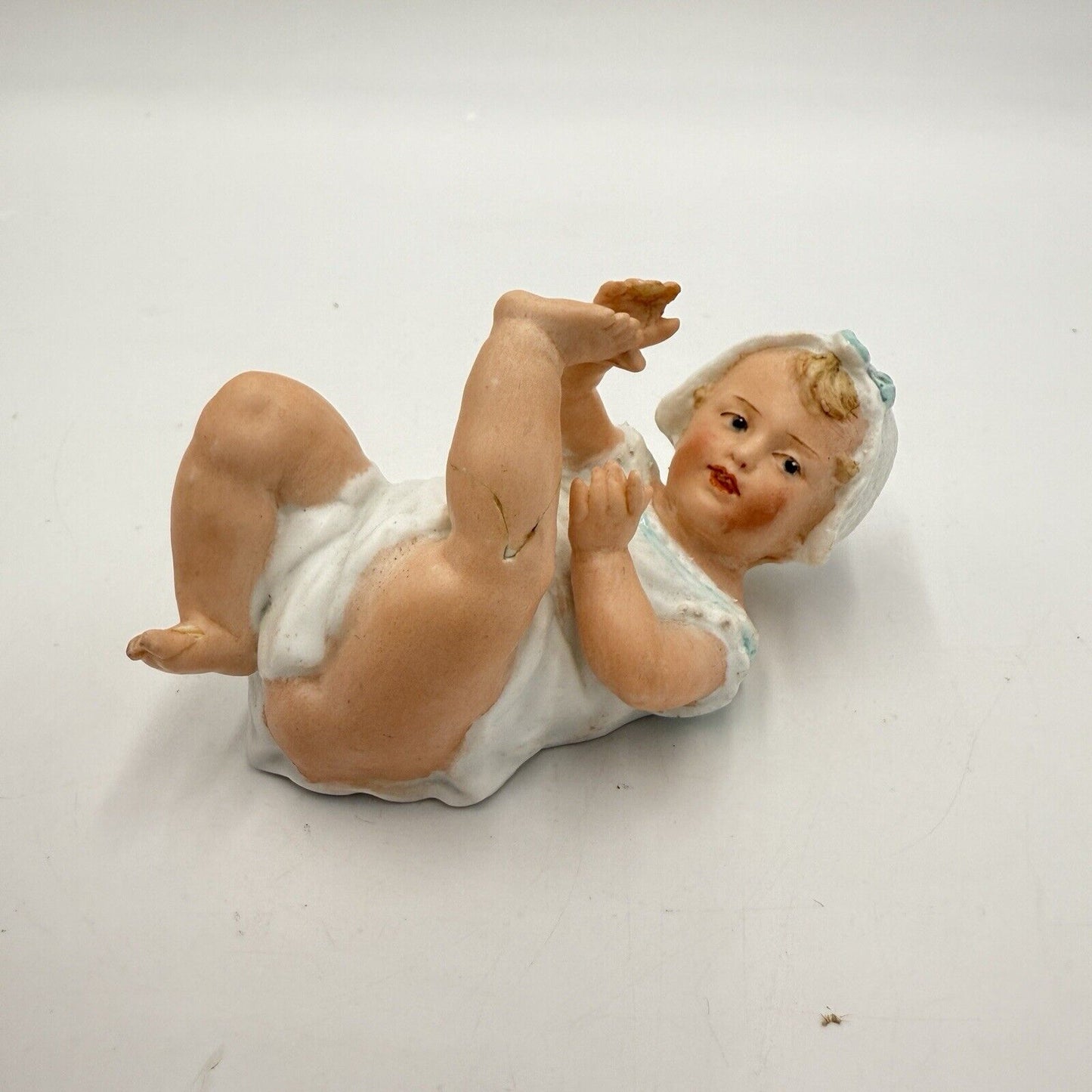 Antique Gebruder Heubach-German Porcelain Bisque-Lying On Back Baby Repaired