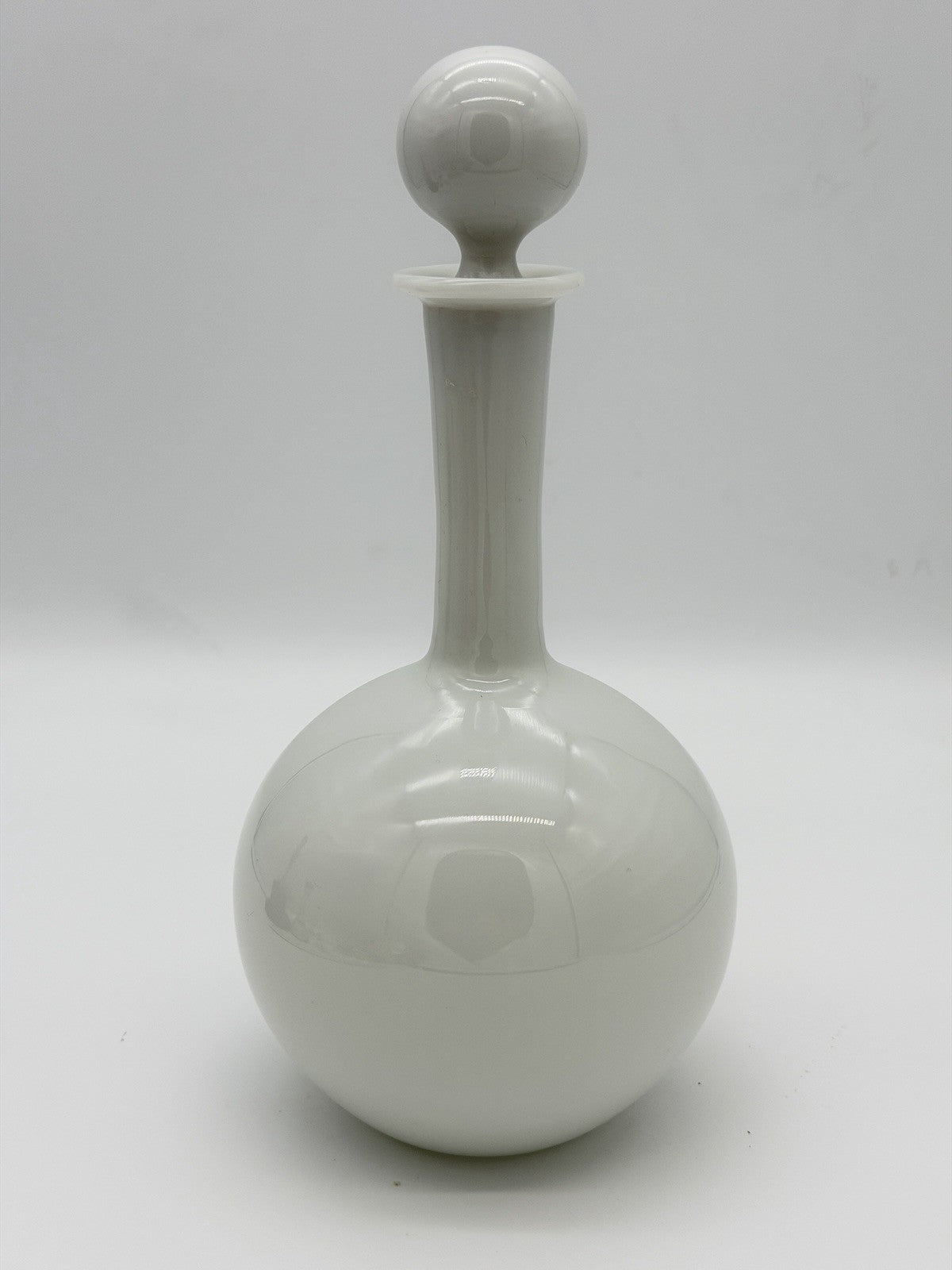 Vtg Art Glass Portieux Vallerysthal White Opaline Dresser Bottle /Stopper 11”H