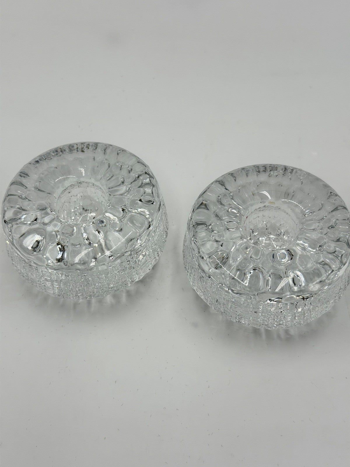 Iittala Crystal  Finland Ultima Thule Pat Wirkkala Design Candle Holders Hobnail
