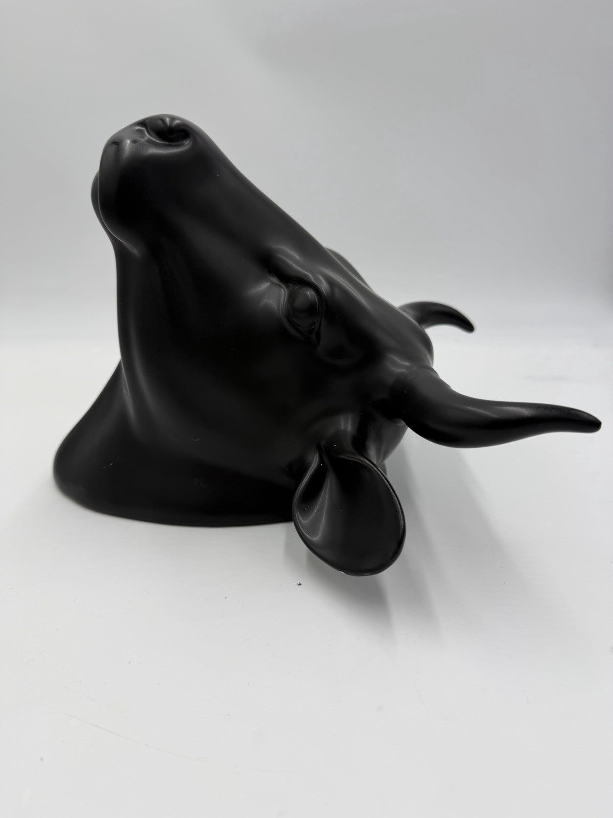 Rare Ceramic Cow Head Black Painted Wall Decor 10”Hx 9.5”W