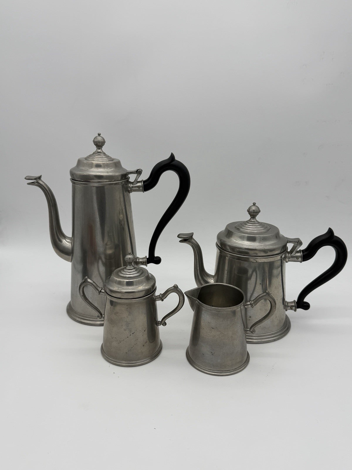 ROYAL HOLLAND Pewter Colonial Black Handle Coffee & Tea Set 4 PCs Daalderop Vtg