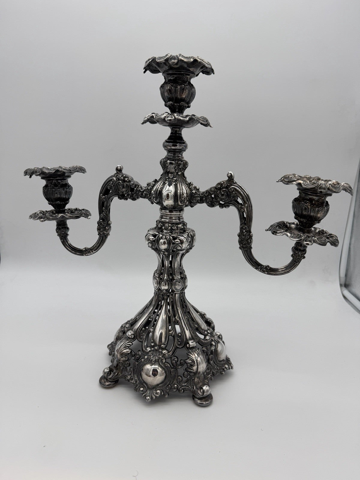 Antique Reed & Barton Silver Plated Renaissance Designed 3 light Candelabra