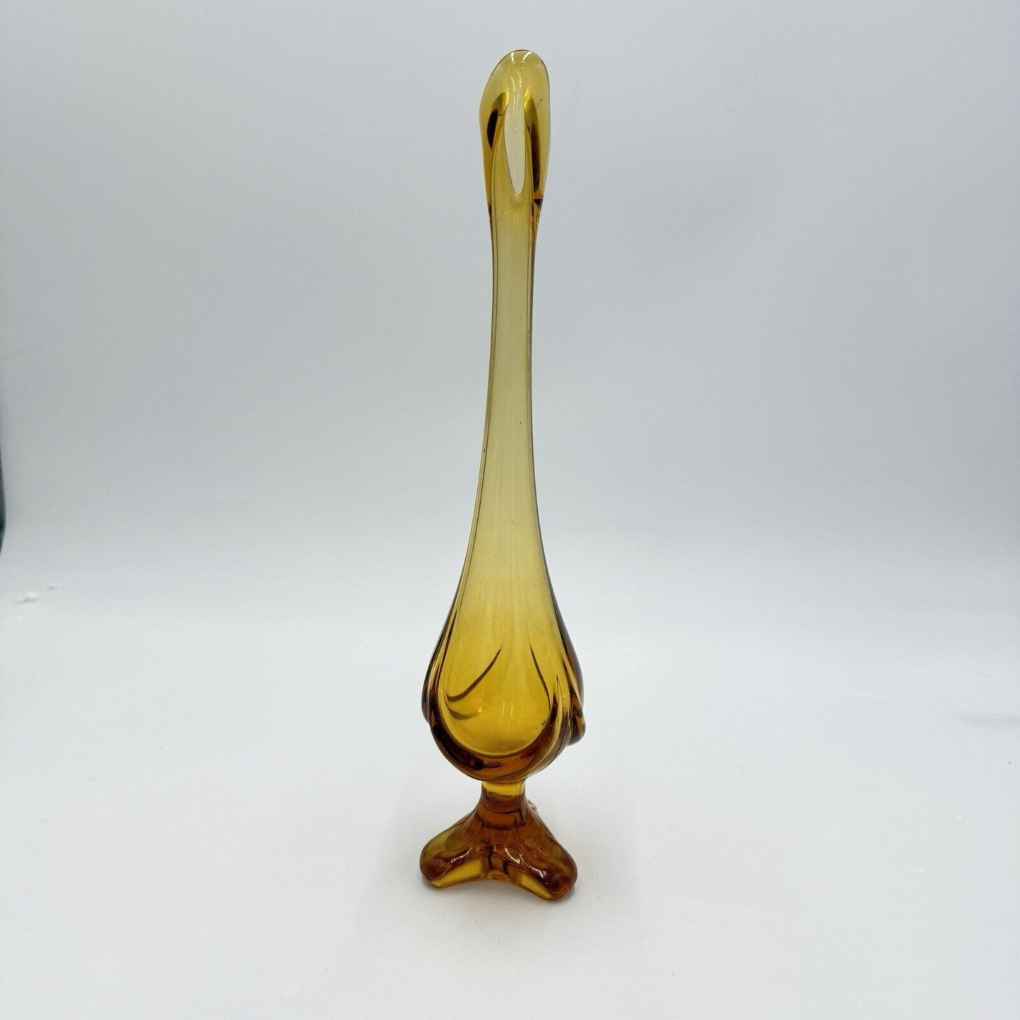 Vintage Viking Art Glass Epic Drape Amber Bud 3 Toe Swung Vase 12”