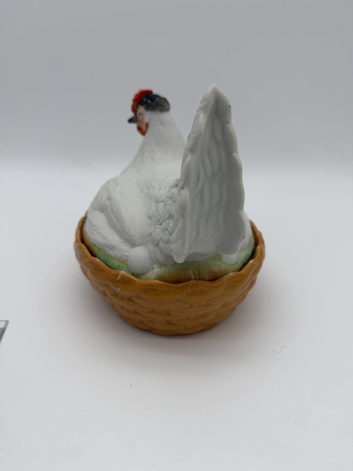 Antique Staffordshire Bisque Porcelain Hen Chicken on Nest Bowl Box Eggs England