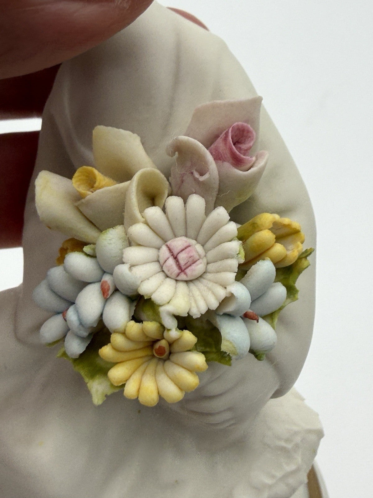 Capodimonte Italy White Bisque Porcelain Signed Marcolin Girl W/flowers Figurine