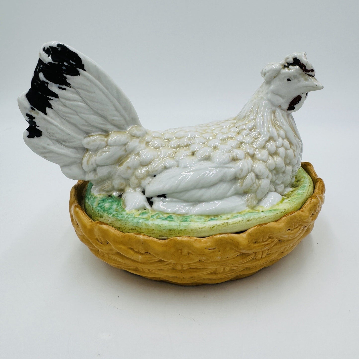 Antique Staffordshire Pottery Hen On Nest Lidded Dish Marked S 254 Chicken Engla