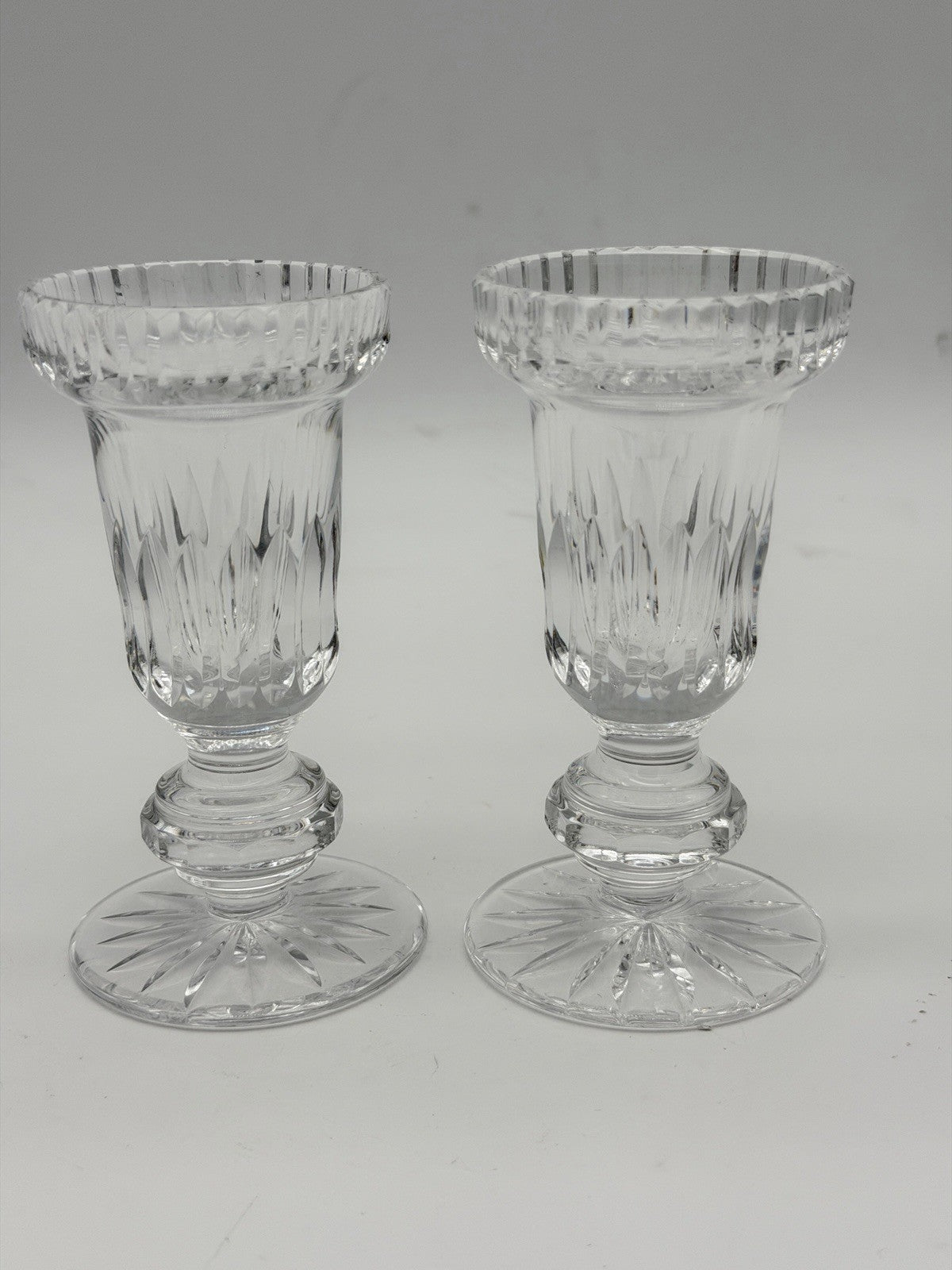 Tipperary Crystal Taper Candle Stick Holders Pair  Ireland 4.5" Clear Cut