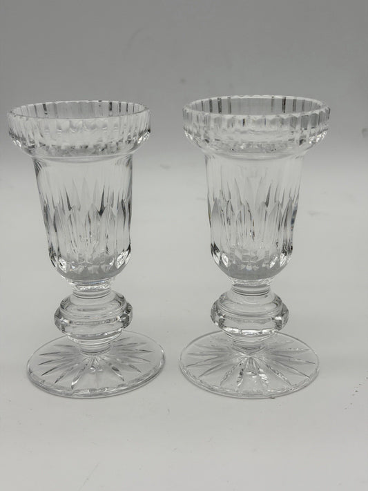 Tipperary Crystal Taper Candle Stick Holders Pair  Ireland 4.5" Clear Cut