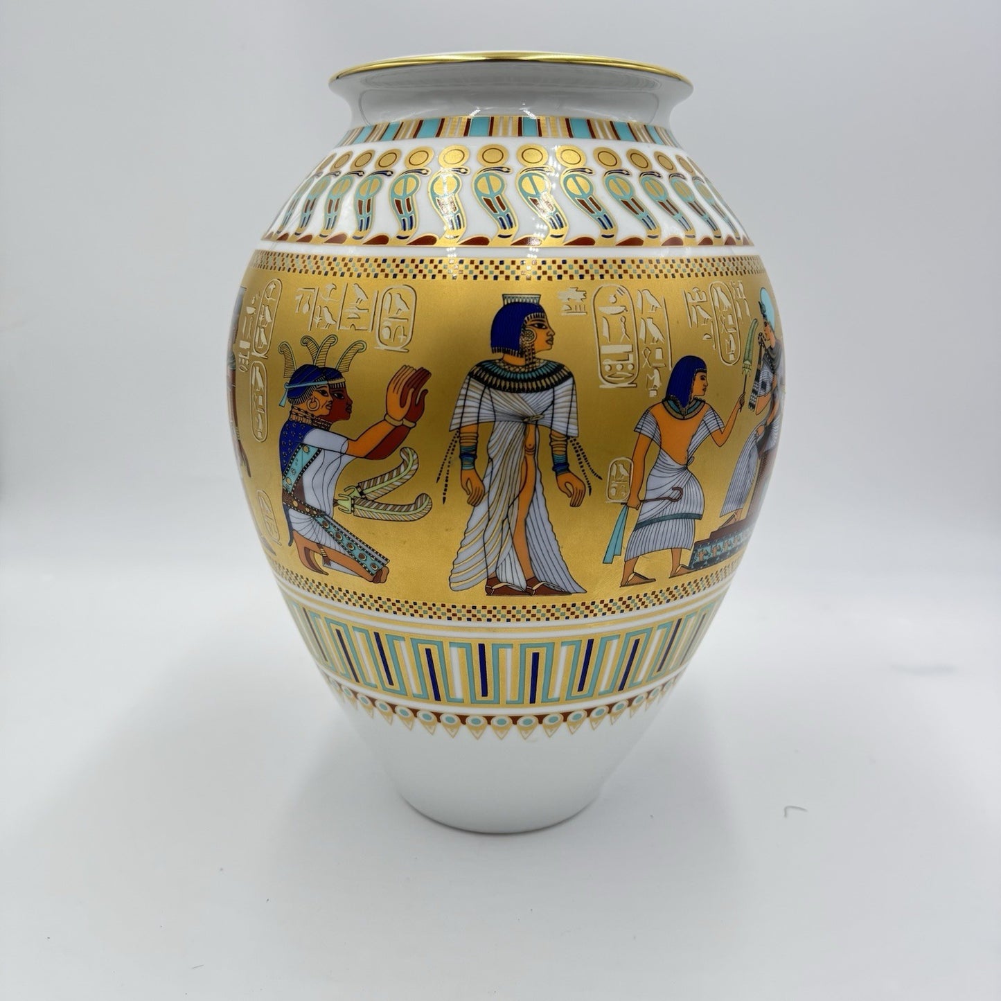 Kaiser Porcelain Theben Egyptian Scenes Days Of Pharaoh Tut-Ankh-Amun Vase 12in