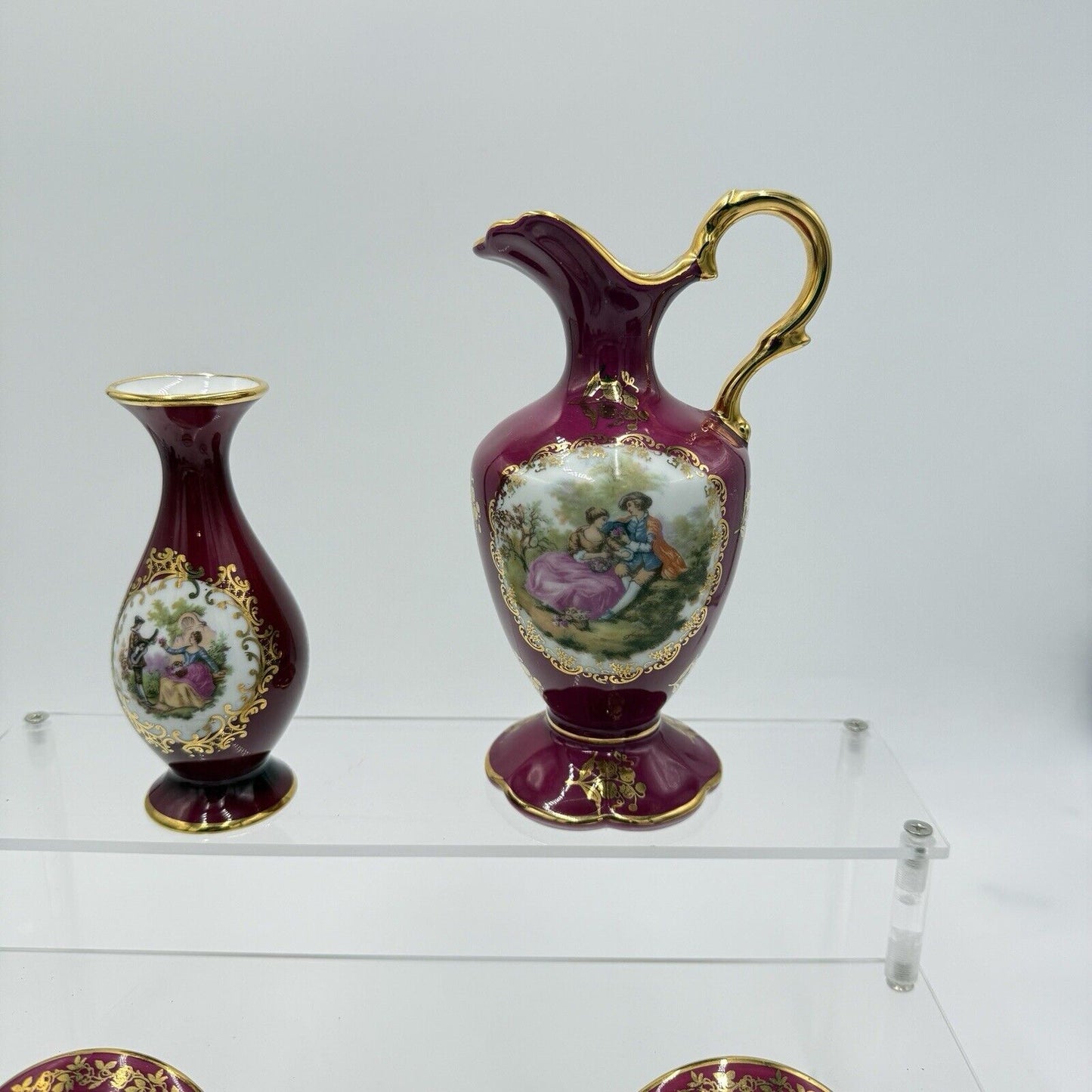 Vintage Limoges France Porcelain Courting Couple Portrait Victorian Vases Lot