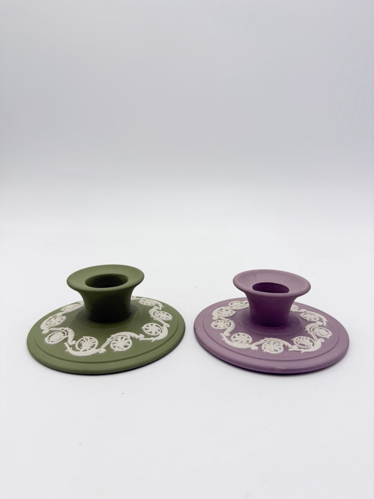 Vintage Wedgwood Jasperware Celadon Lilac & Green Candle Holder England Porcelai