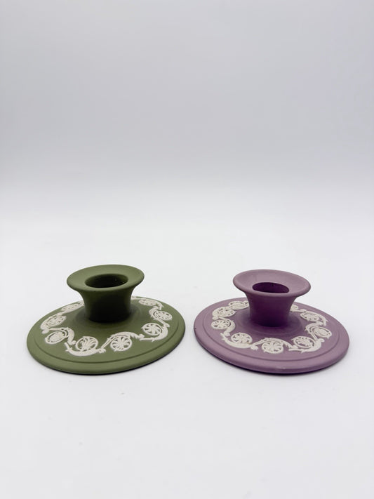 Vintage Wedgwood Jasperware Celadon Lilac & Green Candle Holder England Porcelai