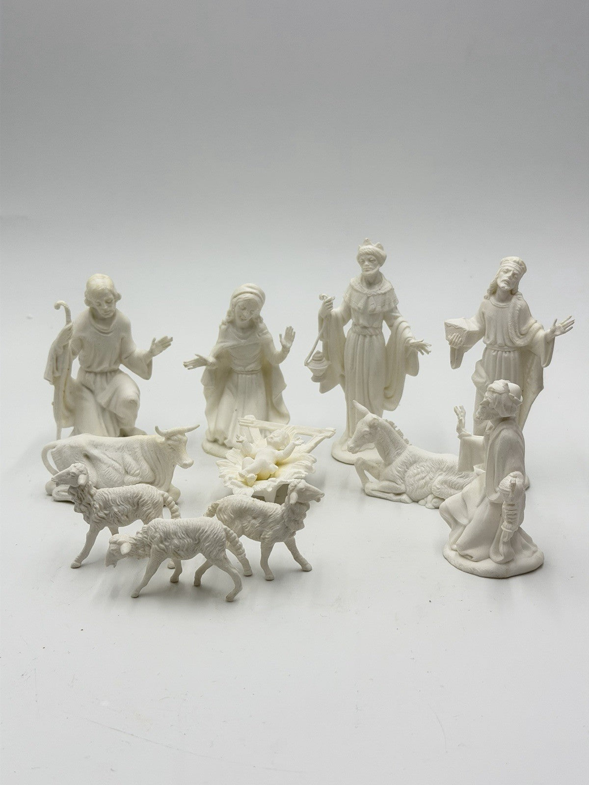 Vintage White PVC Nativity Hong Kong Set 11 PCs 4.5”H Wise Men Joseph Mary Jesus