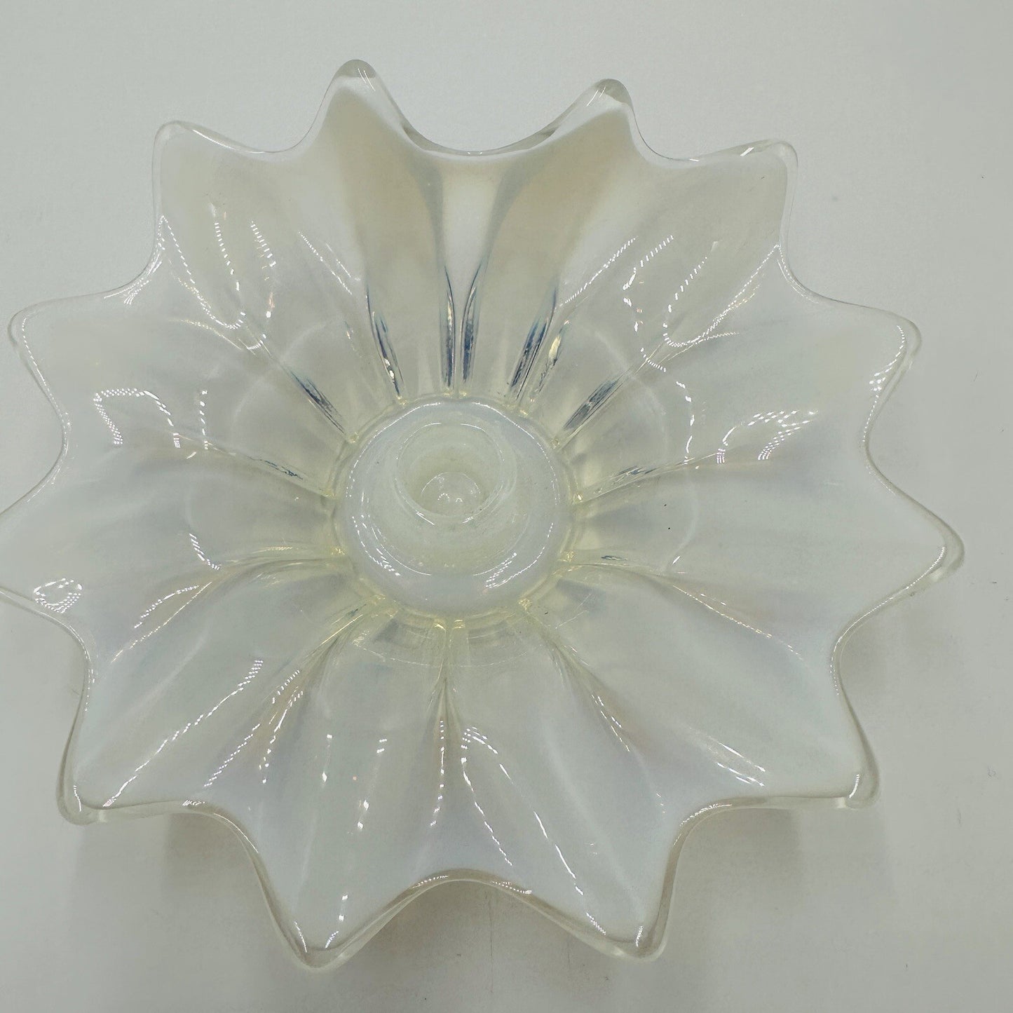 Fostoria Heirloom Glass Opalescent Taper Candle Holder Fold Over Ddge White
